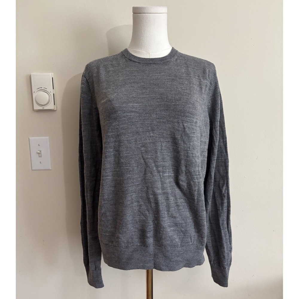 Uniqlo Womens Large Pullover Crewneck Sweater 100% Wool Gray Minimalist Chic